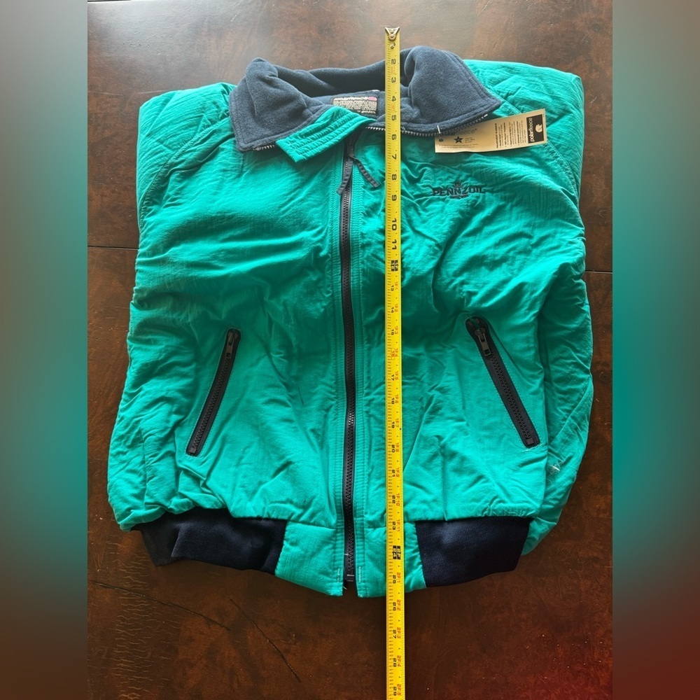 RARE Pennzoil Teal Polar Fleese Bomber Jacket with Navy Accents. Men’s XL